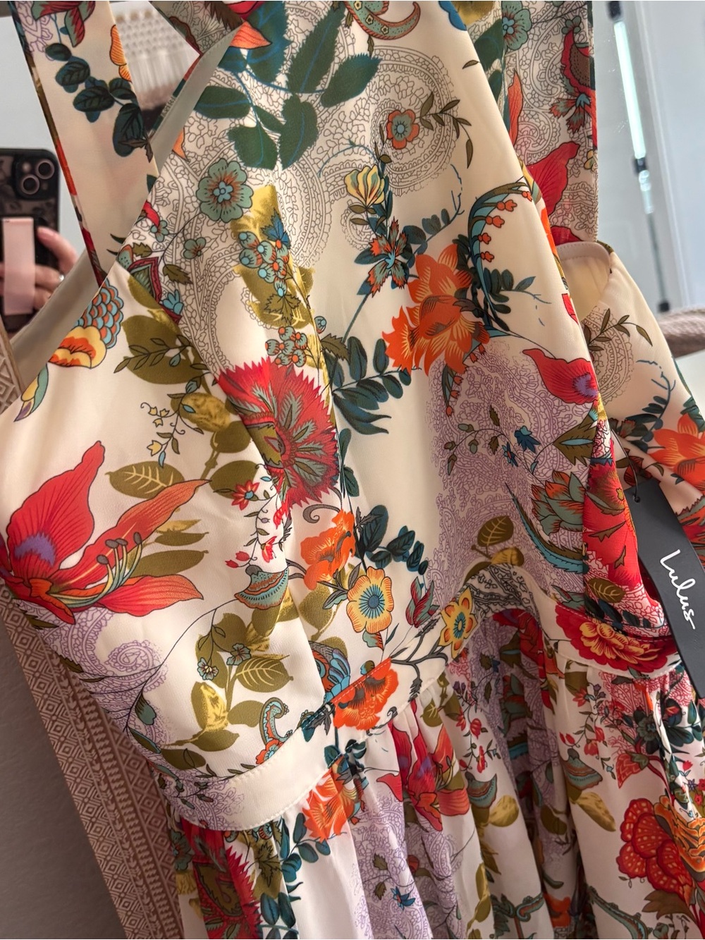 New! Lulu's Lilja Cream Floral Print Halter Maxi Dress Sz L - Picture 6 of 10